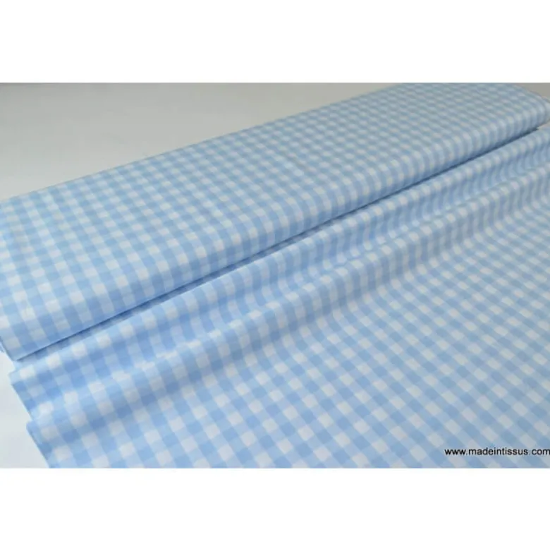 Tissu vichy grands carreaux sur Popeline coloris bleu ciel - OEKO TEX