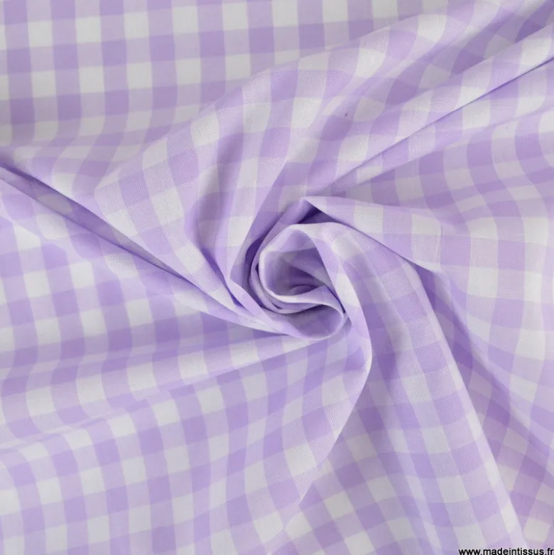Tissu vichy grands carreaux sur Popeline Lilas - OEKO TEX