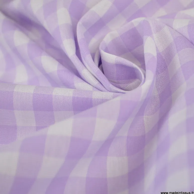 Tissu vichy grands carreaux sur Popeline Lilas - OEKO TEX