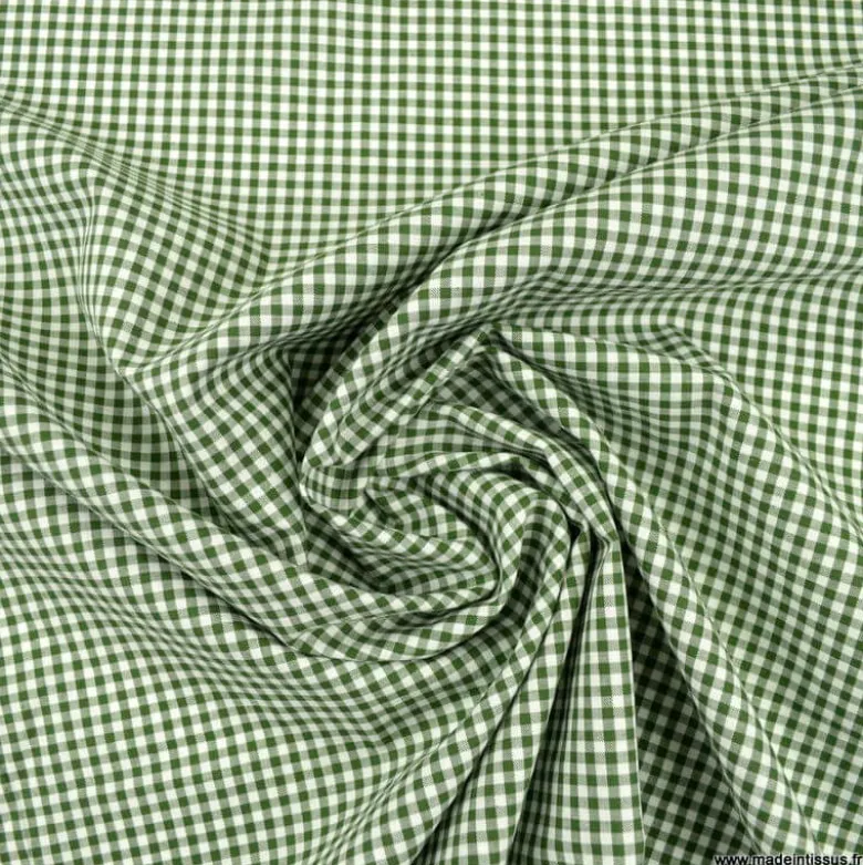 Tissu vichy petits carreaux 100%coton vert sapin - OEKO TEX