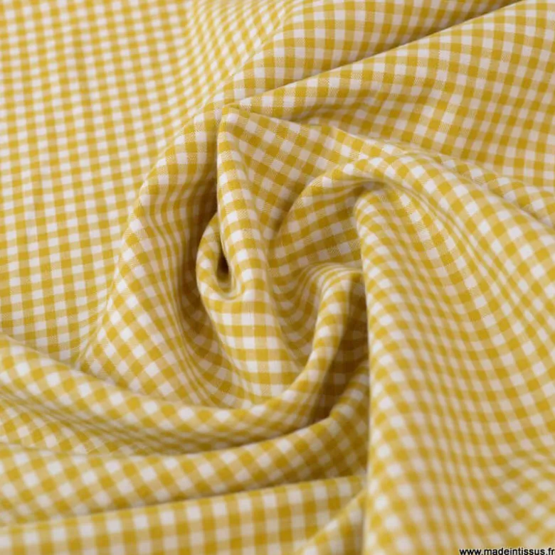Tissu vichy petits carreaux coton Moutarde et blanc au mètre - OEKO TEX