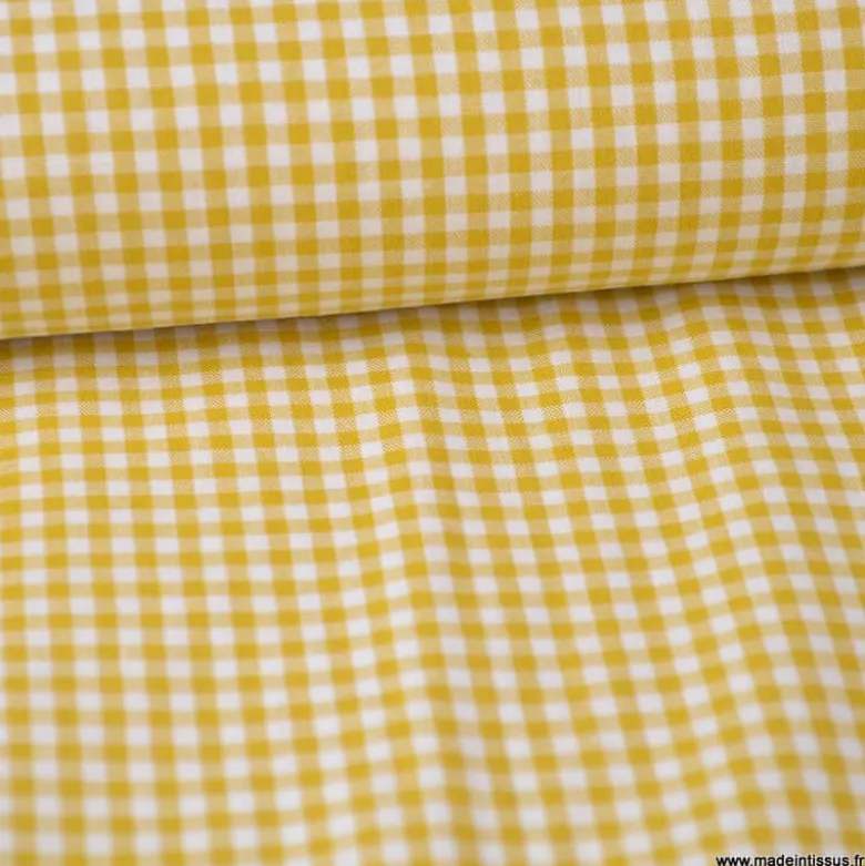 Tissu vichy petits carreaux coton Moutarde et blanc au mètre - OEKO TEX