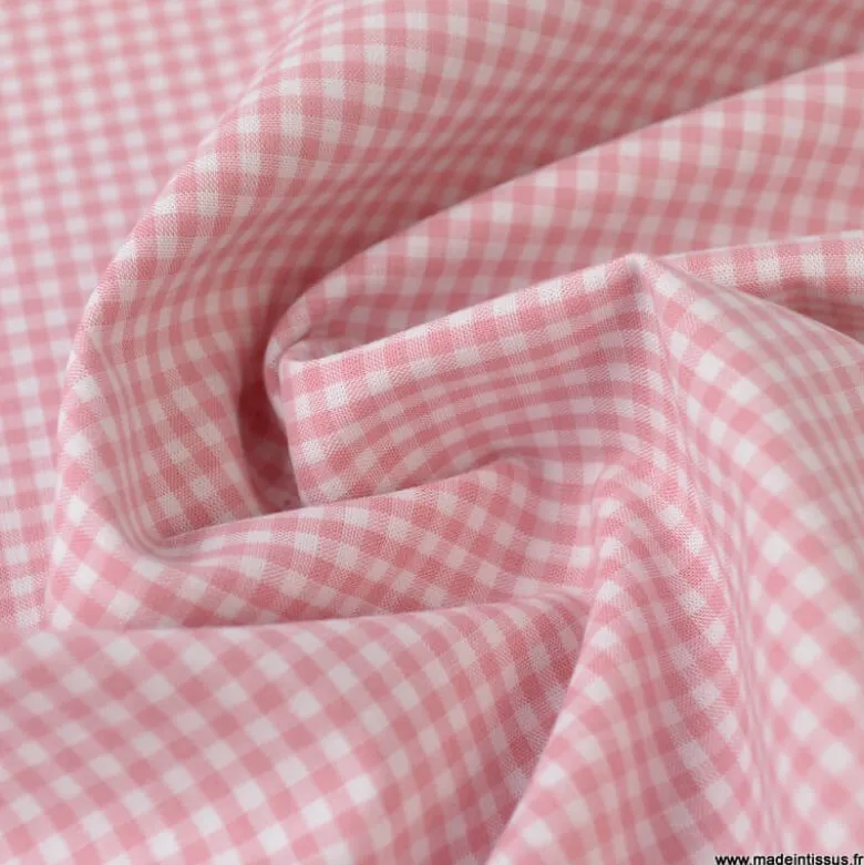 Tissu vichy petits carreaux coton Vieux rose et blanc au mètre - OEKO TEX