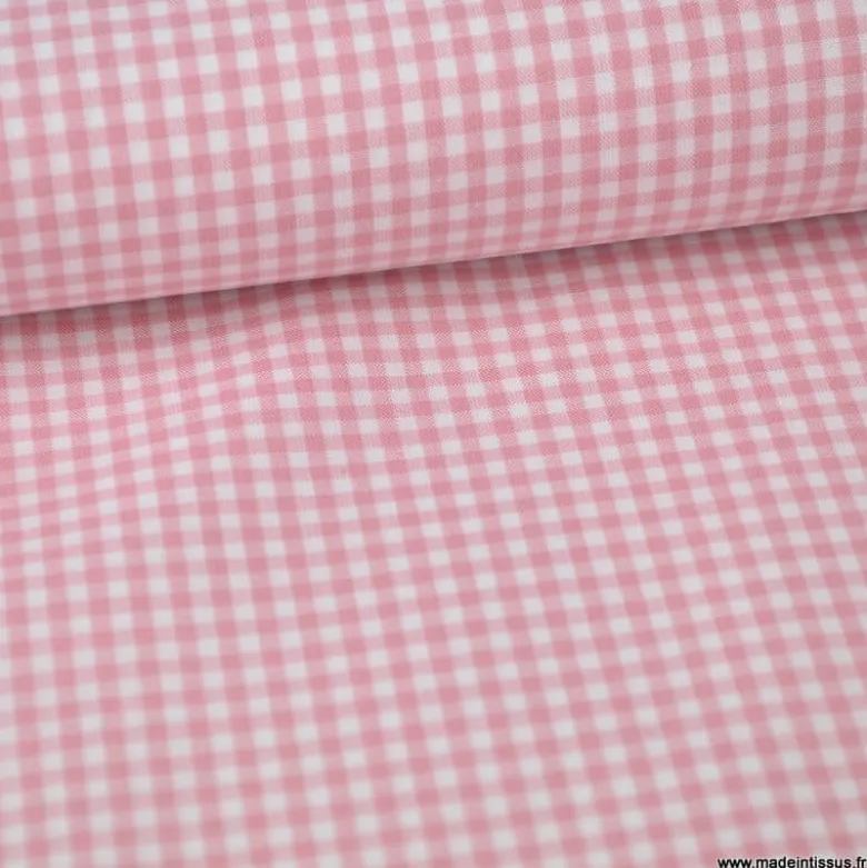 Tissu vichy petits carreaux coton Vieux rose et blanc au mètre - OEKO TEX