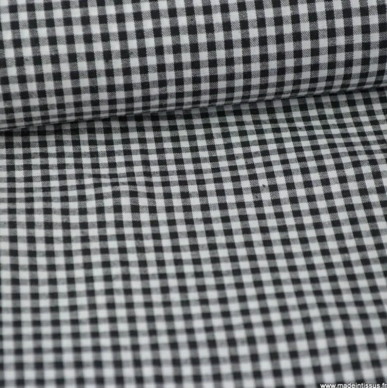 Tissu vichy petits carreaux coton NOIR - OEKO TEX