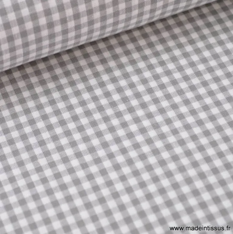 Tissu vichy petits carreaux 100%coton GRIS - OEKO TEX