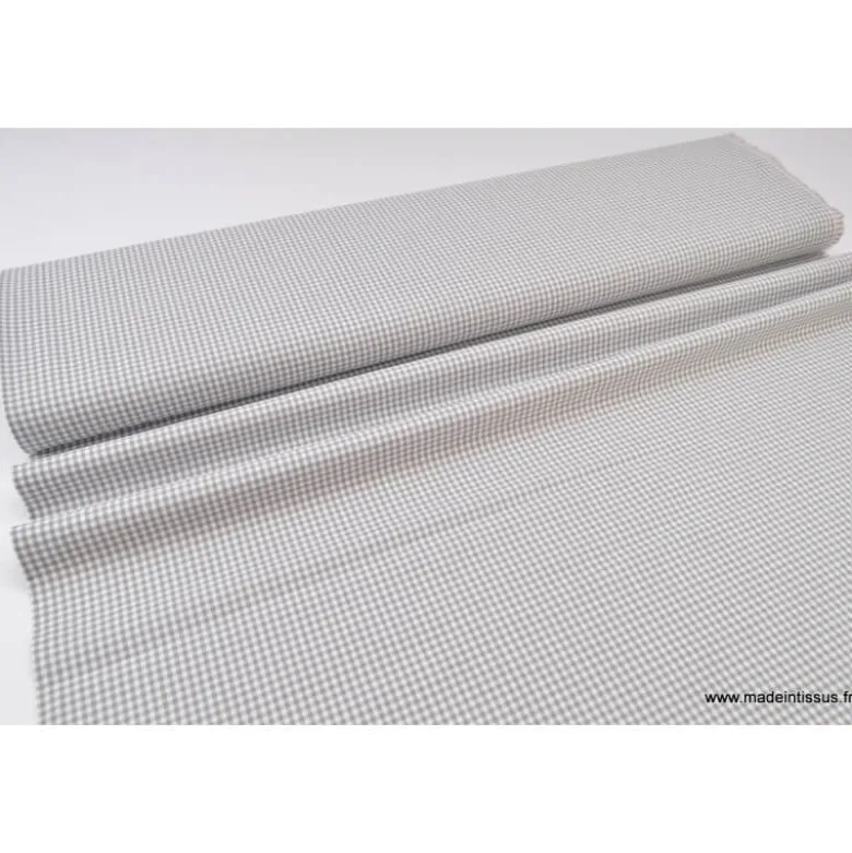 Tissu vichy petits carreaux 100%coton GRIS - OEKO TEX