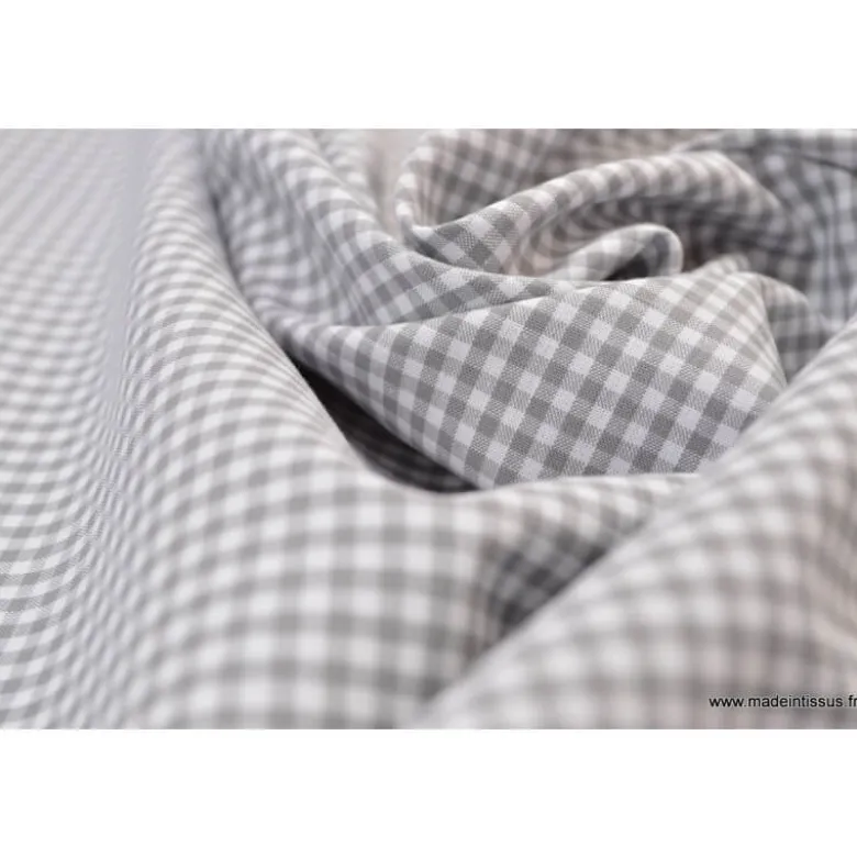 Tissu vichy petits carreaux 100%coton GRIS - OEKO TEX