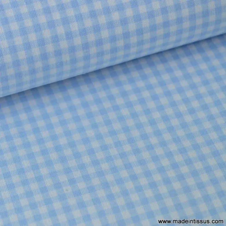 Tissu vichy petits carreaux coton bleu et blanc - OEKO TEX