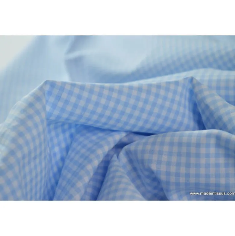 Tissu vichy petits carreaux coton bleu et blanc - OEKO TEX