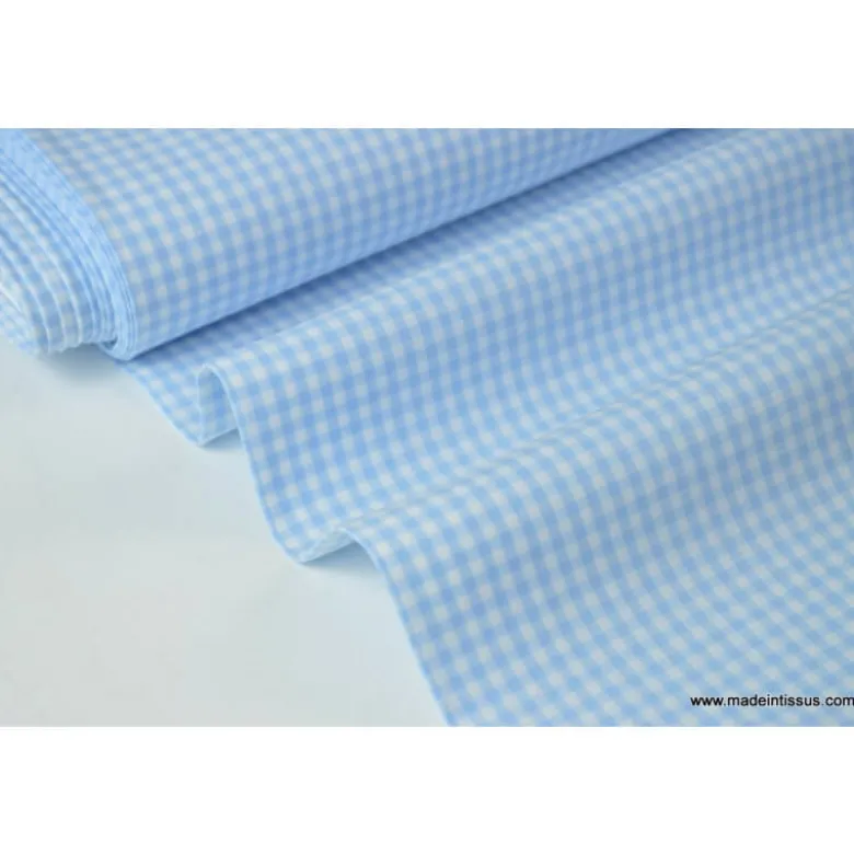 Tissu vichy petits carreaux coton bleu et blanc - OEKO TEX