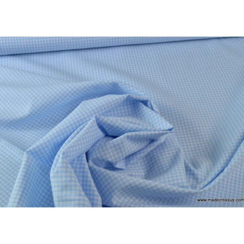 Tissu vichy petits carreaux coton bleu et blanc - OEKO TEX