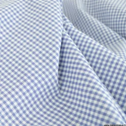 Tissu vichy petits carreaux en coton bleu lavande - OEKO TEX
