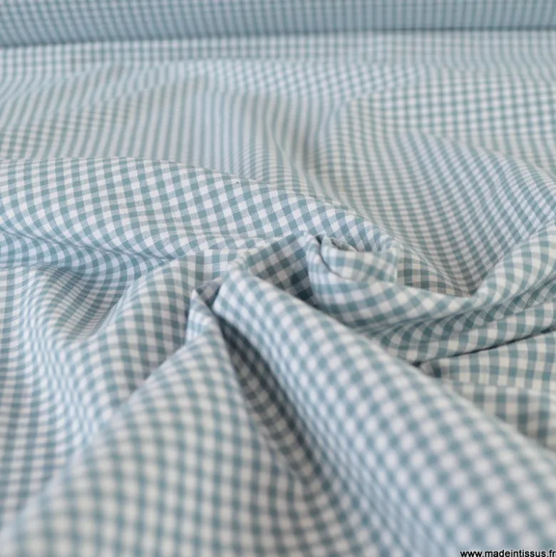 Tissu vichy petits carreaux en coton Céladon - OEKO TEX