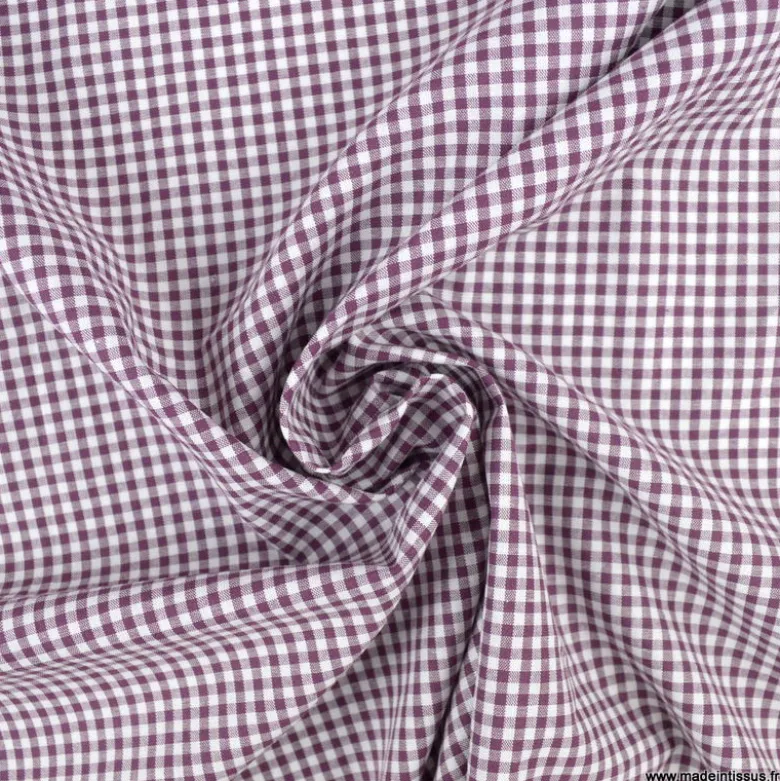 Tissu vichy petits carreaux en coton Aubergine - OEKO TEX
