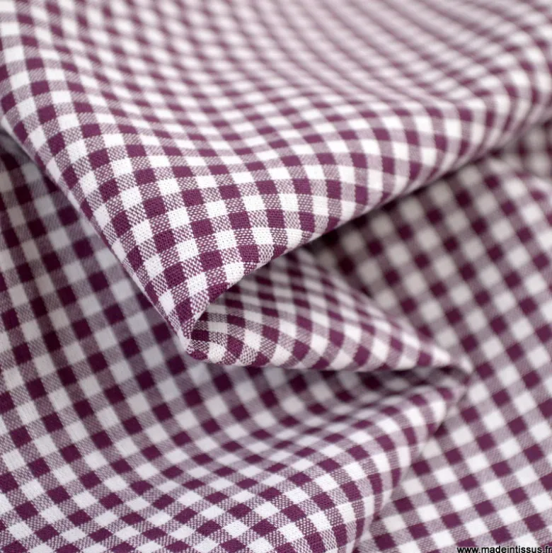 Tissu vichy petits carreaux en coton Aubergine - OEKO TEX