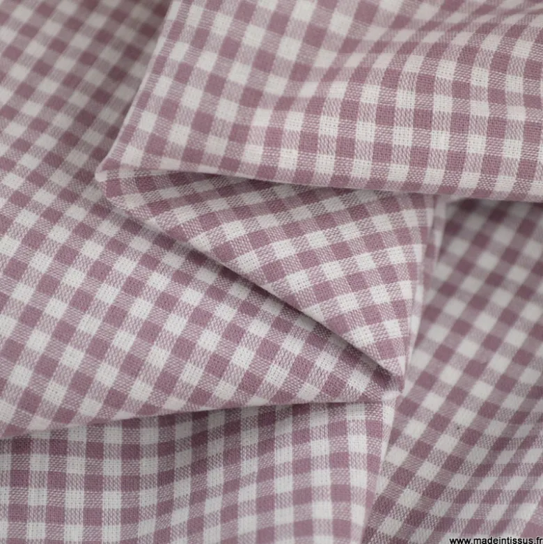 Tissu vichy petits carreaux en coton Mauve - OEKO TEX
