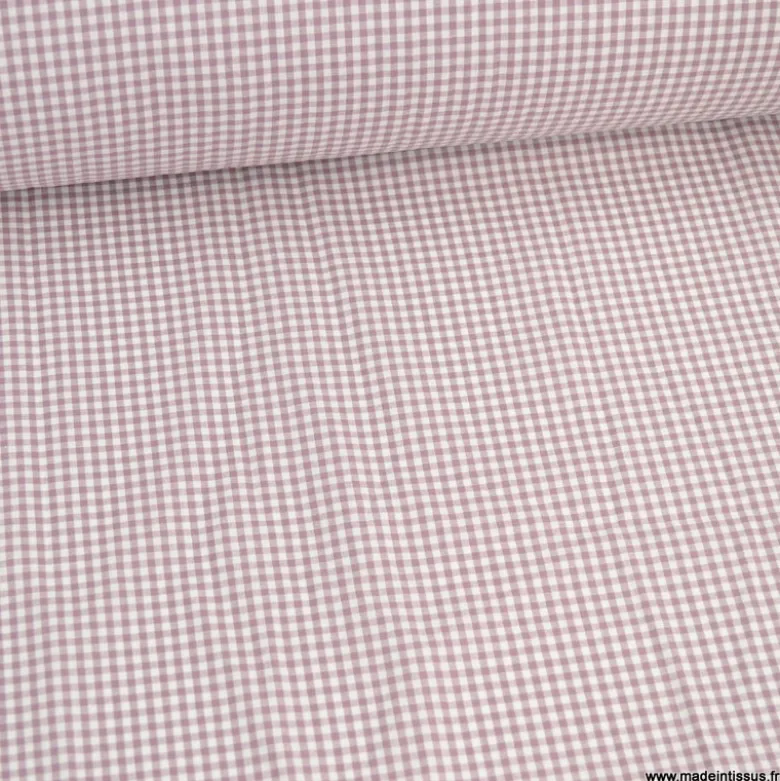Tissu vichy petits carreaux en coton Mauve - OEKO TEX