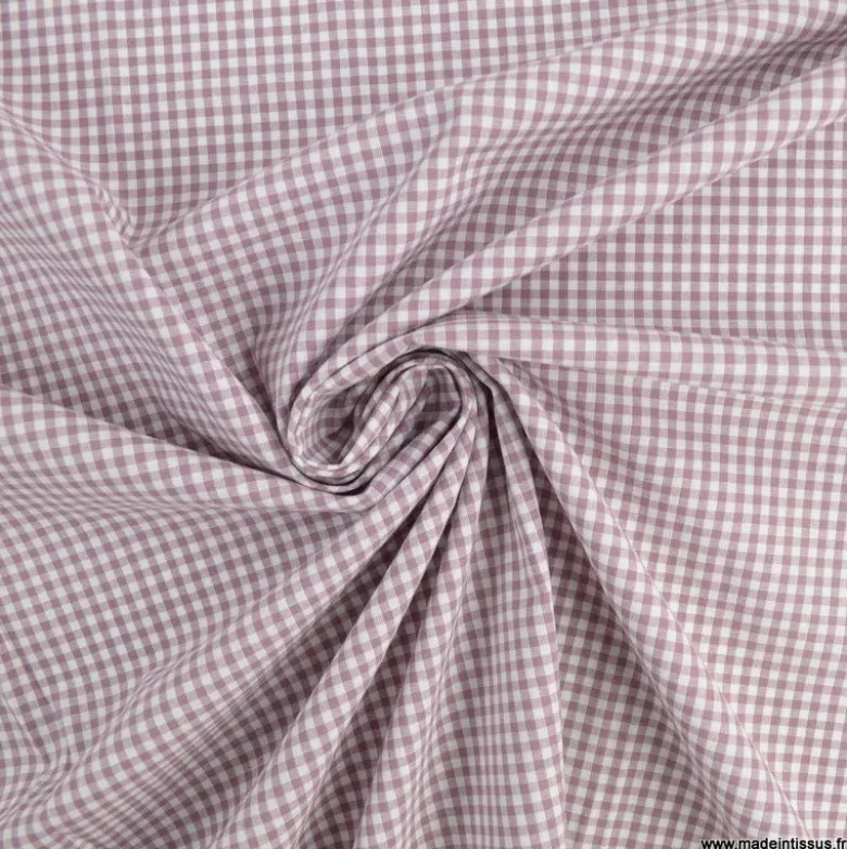 Tissu vichy petits carreaux en coton Mauve - OEKO TEX