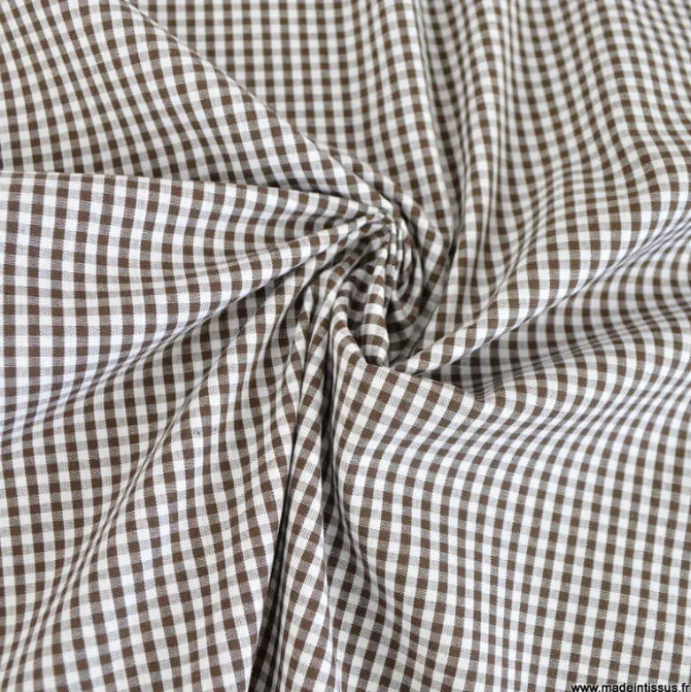 Tissu vichy petits carreaux marron et blanc - OEKO TEX