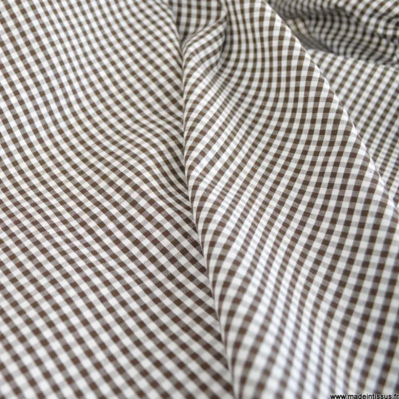 Tissu vichy petits carreaux marron et blanc - OEKO TEX