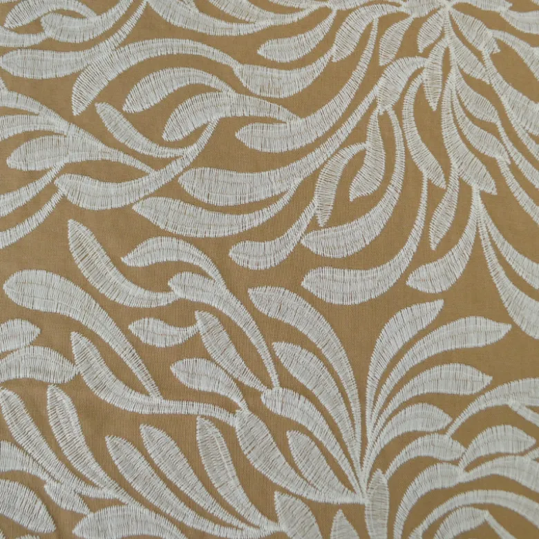 Tissu viscose lin brodé & festonné - Beige