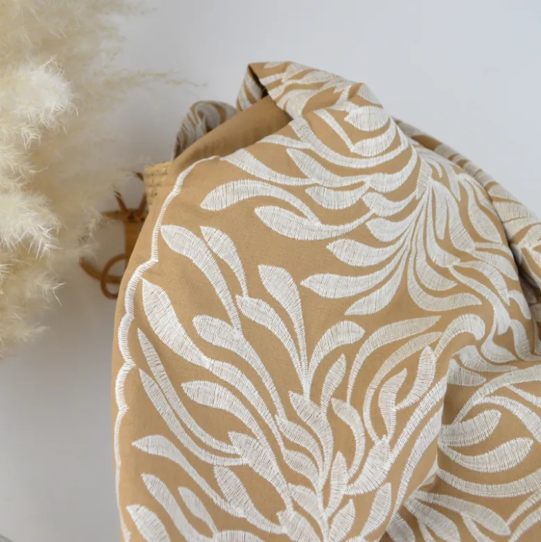 Tissu viscose lin brodé & festonné - Beige