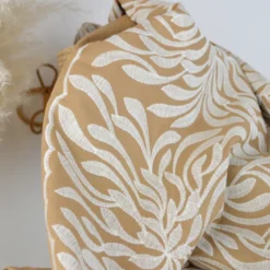 Tissu viscose lin brodé & festonné - Beige