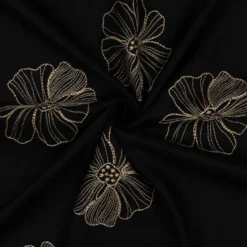 Tissu viscose lin motif fleurs sables fond noir