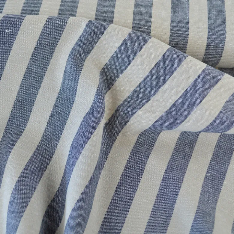 Tissu Viscose Lin à rayures bleu marine