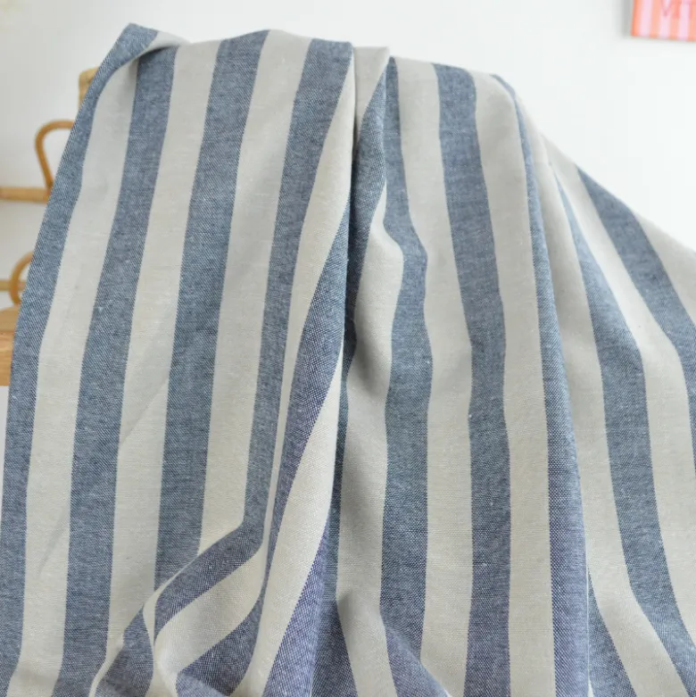 Tissu Viscose Lin à rayures bleu marine