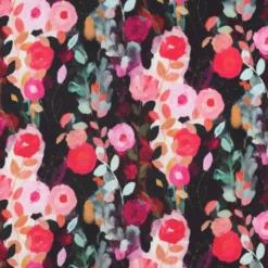 Tissu viscose motif fleurs roses et fuchsia fond Noir