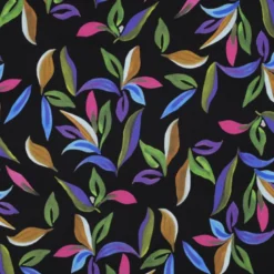 Tissu viscose stretch motif feuillage bleu vert fond noir