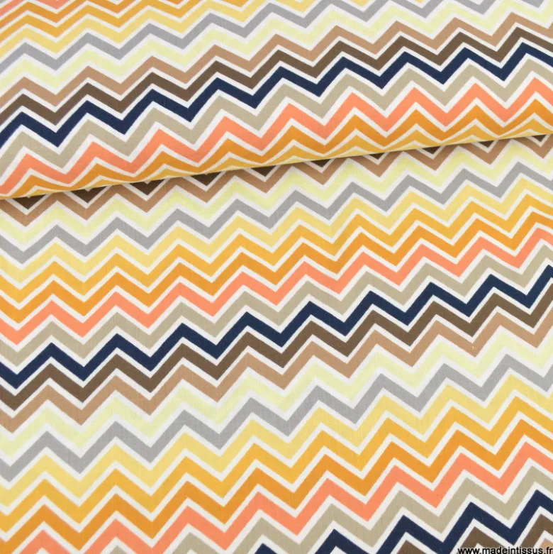 Tissu Viscose stretch motif graphique chevrons beige - OEKO TEX