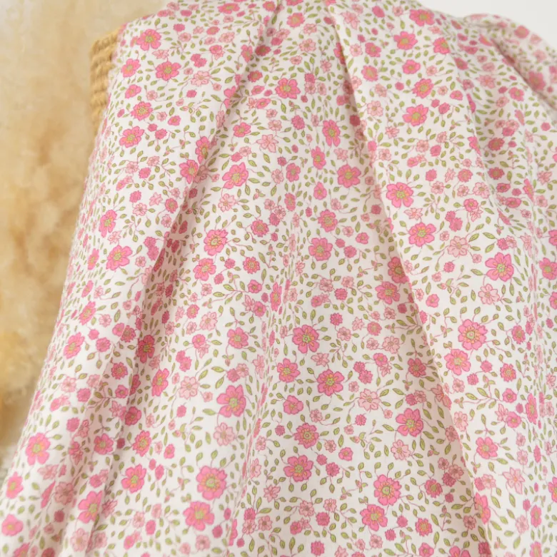 Tissu voile de coton bio petites fleurs roses et fuchsia