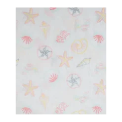 Tissu voile de coton brodé Coquillages fond blanc