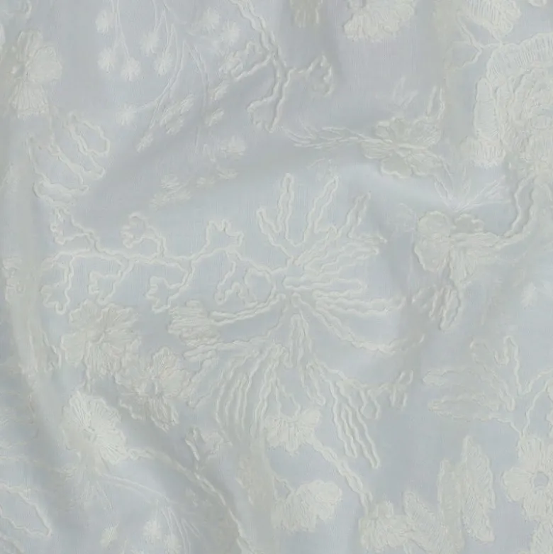 Tissu voile de coton brodé et festonné - Blanc