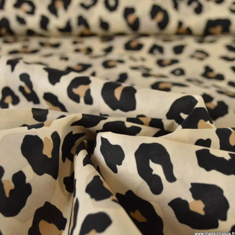 Tissu voile de coton motif léopard - Fond Sable