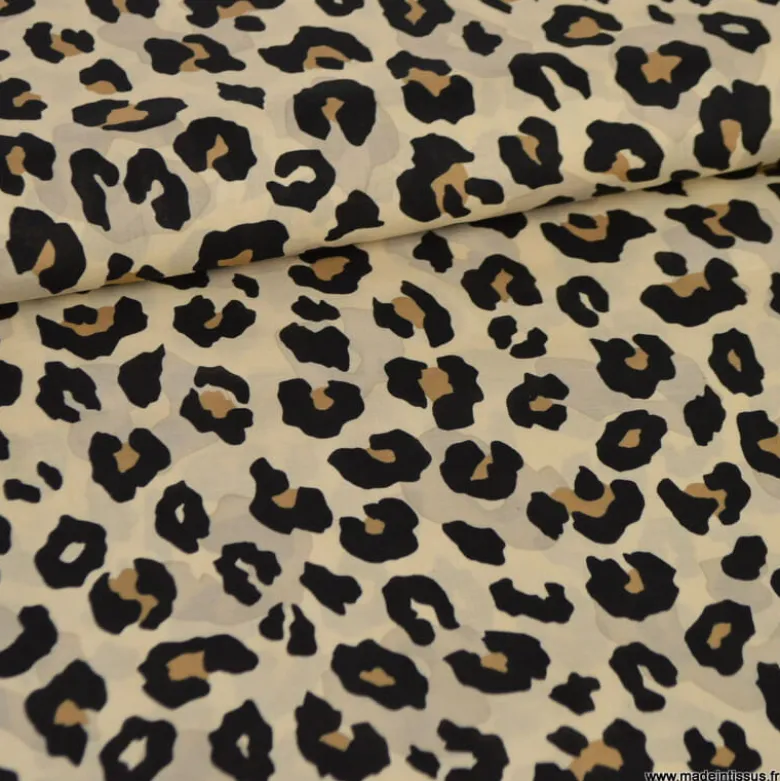 Tissu voile de coton motif léopard - Fond Sable