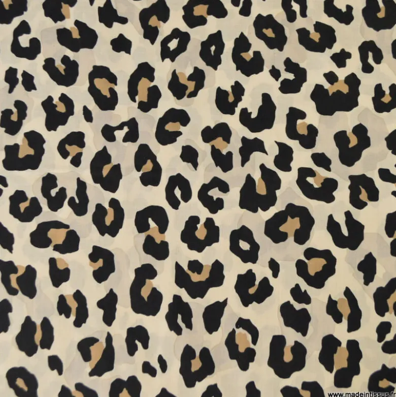 Tissu voile de coton motif léopard - Fond Sable