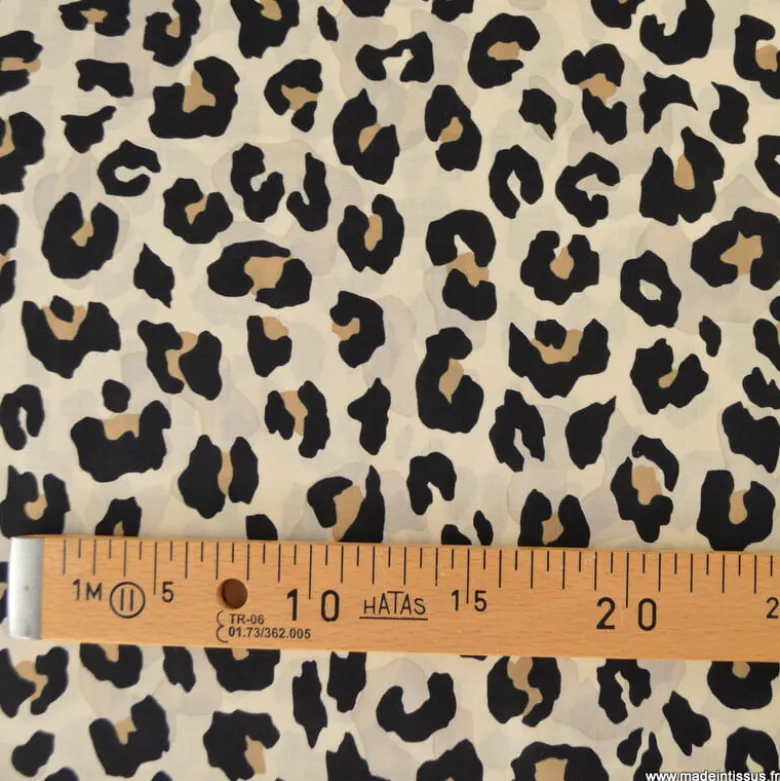Tissu voile de coton motif léopard - Fond Sable