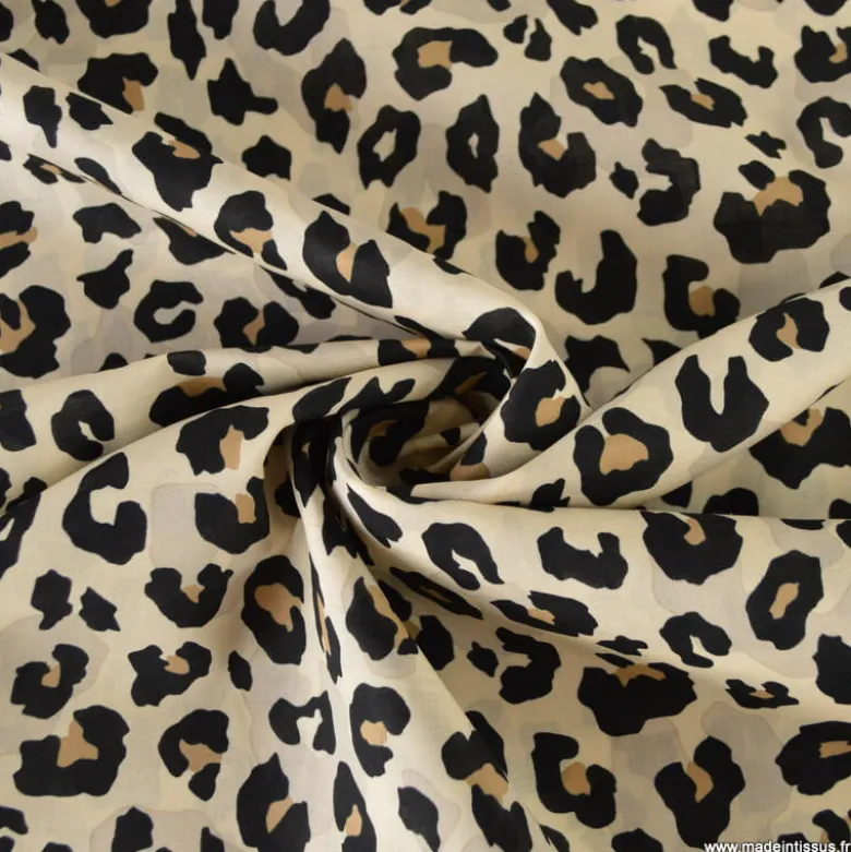 Tissu voile de coton motif léopard - Fond Sable