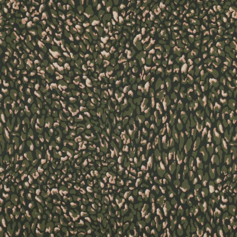 Tissu voile de coton motif léopard graphique - Vert foncé