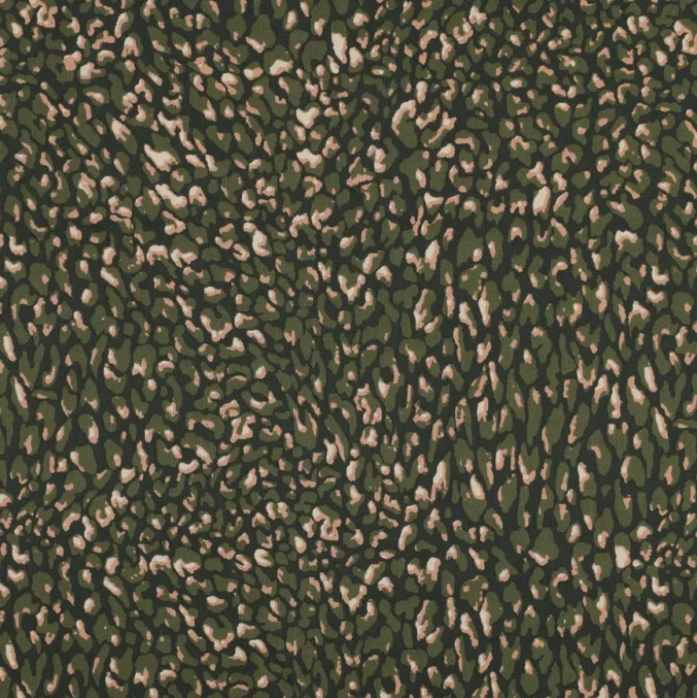 Tissu voile de coton motif léopard graphique - Vert foncé