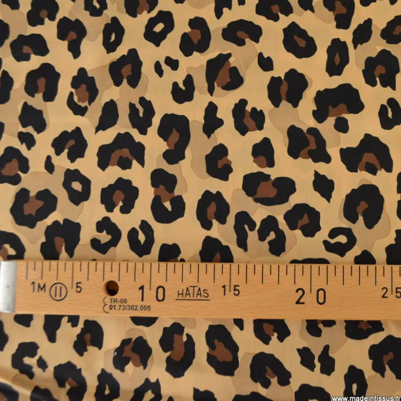 Tissu voile de coton motif léopard - Fond Camel
