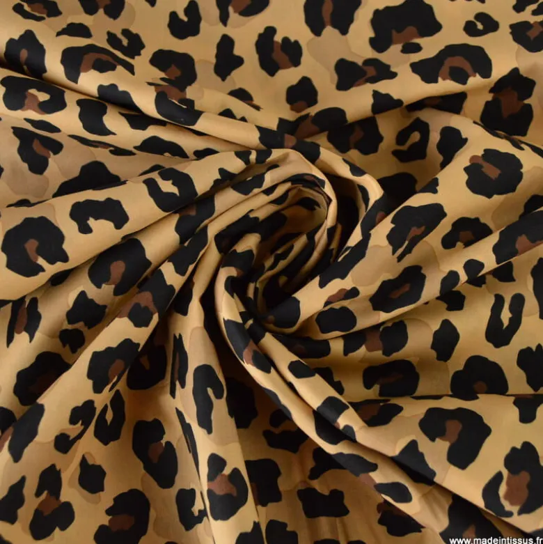 Tissu voile de coton motif léopard - Fond Camel