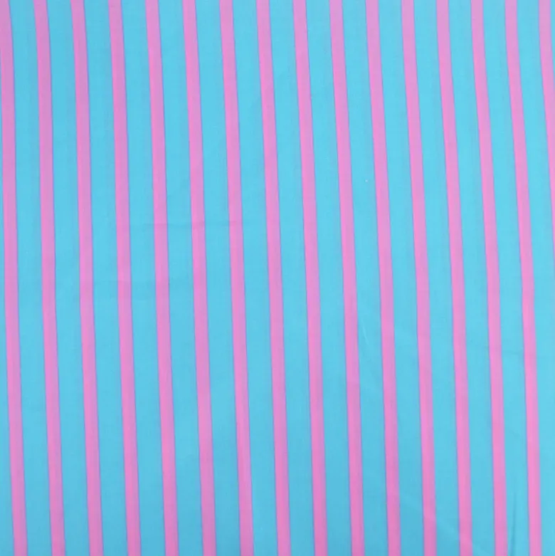 Tissu voile de coton Rudayan à rayures rose fond turquoise
