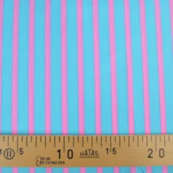 Tissu voile de coton Rudayan à rayures rose fond turquoise