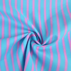 Tissu voile de coton Rudayan à rayures rose fond turquoise