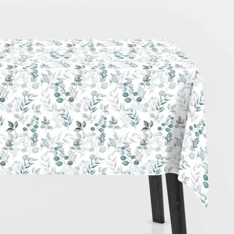 Toile cirée motif eucalyptus fond blanc